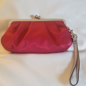 Coach Satin Hot Pink Kiss Lock Clutch Bag